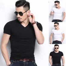 Men Casual Slim Summer Black White Basic Tees T Shirt Tops Short Sleeve V-neck Bodycon Solid Homme T-shirt Tops 2024 - buy cheap