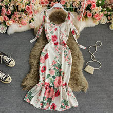 YuooMuoo-vestido ceñido de sirena para mujer, vestido elegante de gasa con estampado Floral y tirantes finos de cintura alta para fiesta de verano, 2021 2024 - compra barato