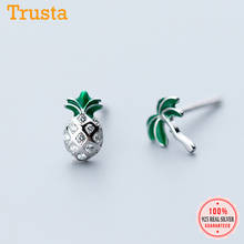 Trusta 100% 925 Sterling Silver Jewelry Fashion Asymmetric Fruit Pineapple Coconut Trees Stud Earrings For Daughter Girls DS880 2024 - buy cheap