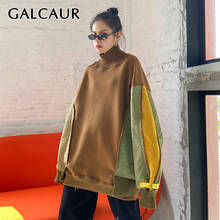 GALCAUR Casual Sweatshirts For Women Turtleneck Long Lantern Long Sleeve Loose Patchwork Hit Color Pullovers Female 2021 Clothes 2024 - buy cheap