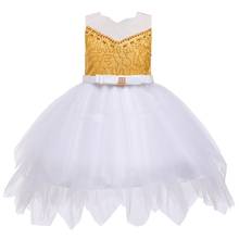 Vestido de princesa infantil com lantejoulas, vestido em camadas com pérolas para festa de casamento, 1 a 8 anos 2024 - compre barato