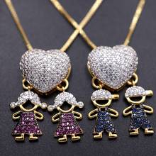 EYIKA Trendy Heart Boy Girl Pendant Gold Color Necklace Multicolor Zircon Choker Kids Family Chic Jewelry Gift for Daughter/Son 2024 - buy cheap