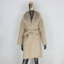Furbelieve casaco de inverno feminino, jaqueta de pele 2020 real feminina solta com gola de pele de raposa natural, misturas de lã e caxemira, roupa de exterior cinto 2024 - compre barato