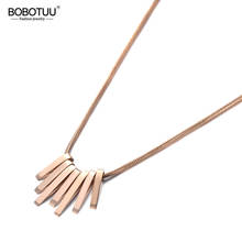 BOBOTUU-collar con colgante de acero inoxidable para mujer, Gargantilla con colgante geométrico de hipérbola Bohemia, oro rosa, titanio, BN19132 2024 - compra barato