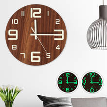 Relógio de parede de madeira luminoso, relógio para pendurar em números, silencioso, escuros, moderno, decoração para sala de estar 2024 - compre barato