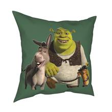 Funda de almohada con estampado de Shrek para sala de estar, cojines verdes con estampado de doble cara, divertida película, para ocio 2024 - compra barato