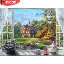 HUACAN Diamond Painting Landscape Window Diamond Embroidery House Cross Stitch Home Decor Wall Sticker 2024 - buy cheap