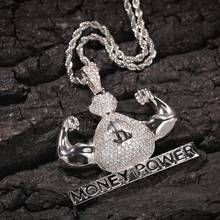 Iced Out US Dollar Money Power Pendant Necklace & Pendant Free Cuban Chain Cubic Zircon Men's Hip Hop Rock Jewelry 2024 - buy cheap
