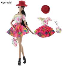 1Set Pink Colorful Cartoon Doll Clothes For Barbie Doll Top Shirt Skirt Hat Outfits For Barbie Dollhouse 1/6 Dolls Accessories 2024 - buy cheap
