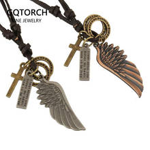 Genuine Male Leather Necklace Vintage Angel Wings Necklace Men Best Friends Jewelery Vintage Punk Collier Colar Masculino 2024 - buy cheap