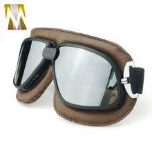 Óculos piloto do vintage lentes espelhadas capacete óculos de proteção da motocicleta óculos de couro do motociclista para moto atv google 2024 - compre barato