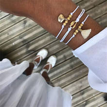 Pulseiras com borla do mar multicamada boho, pulseiras femininas de corda cor branca, presentes de casamento, bransoletka muszelki 2024 - compre barato