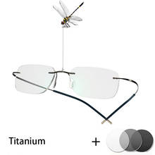 B titanium Rimless Glasses Photochromic Myopia Lens Men Women Outdoor Presbyopia Optics Eyewear 2024 - buy cheap