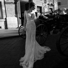 Женское свадебное платье Booma, винтажное кружевное платье с длинным рукавом и v-образным вырезом в богемном стиле, с длинным шлейфом 2024 - купить недорого