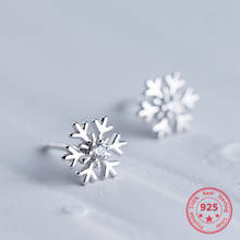 Pendientes de plata esterlina 925 para mujer, aretes de tuerca con forma de flor de copo de nieve romántica, joyería de lujo para regalo de Navidad 2024 - compra barato