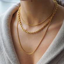 Flatfoosie Gold Silver Color Twisted Rope Chain Necklaces Chunky Wide Thin Chains Choker Necklaces for Women Hip Hop Jewelry 2024 - buy cheap