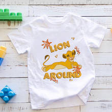 Летняя детская футболка унисекс, модная футболка с мультяшным принтом Simba, детская повседневная одежда, футболка для мальчиков и девочек, одежда Disney 2024 - купить недорого