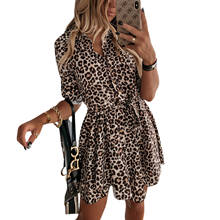 Women Leopard Print Shirt Mini Dress Sexy Long Sleeve High Waist Button Female Fashion Party Clue Short Dresses 2020 New 2024 - buy cheap