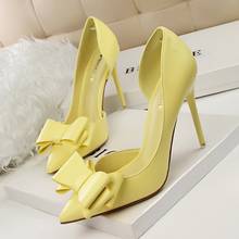 BIGTREE 7 Colors Sweet Bowtie Pointed Toe Women Pumps New Fashion Patent Leather Sexy Side Cut-outs Shallow High Heels Shoes 2024 - buy cheap