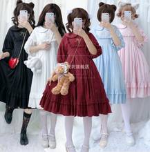 Vestido de lolita japonês doce, vestido vintage, gola peter pan, manga bufante, cintura alta, bordado, vestido vitoriano, kawaii, menina, loli 2024 - compre barato