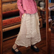 Johnature-pantalones de pierna ancha para mujer, calzas de ramio con cintura elástica, holgadas, Vintage, de lino, 2021 2024 - compra barato