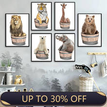 Leão bonito elefante tigre girafa urso berçário arte da parede pintura da lona nordic posters e cópias fotos parede crianças decoração do quarto 2024 - compre barato