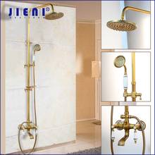 JIENI Wall Mounted Bathroom Rainfall Shower Faucet Set Antique Brass Handshower Bathtub Solid Brass Shower Faucets W/ Shelf 2024 - buy cheap