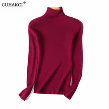 CUHAKCI Femme Fashion 2020 Autumn Winter Women Knitted Turtleneck Sweater Foldover Casual Soft rib Jumper Stretchable Pullover 2024 - buy cheap