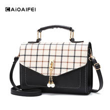 CAIOAIFEI new fashion women shoulder flap bag plaid PU leather handbags tassel female small satchel lady crossbody messenger bag 2024 - buy cheap