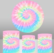 Rainbow Tie dye Round Circle Photography Backgrounds light link girl 1st Birthday Party Backdrops column cylinder covers Y-666 2024 - buy cheap