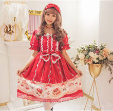 Princess daily sweet lolita dress vintage lace bowknot o-neck puff sleeve high waist printing victorian dress kawaii girl op cos 2024 - buy cheap