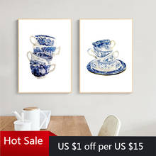Винтажные чайные чашки с принтом синяя белая ивовая чайная чашка китайская Художественная Картина на холсте настенный художественный декор картины плакат эстетическое украшение комнаты 2024 - купить недорого