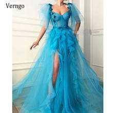 Verngo-Vestidos de Fiesta largos de tul con estampado de flores en 3D, falda con volantes, corte en A, color azul lago modesto, 2021 2024 - compra barato