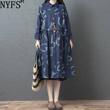 NYFS 2021 New Spring Autumn Woman Dress Vintage Loose Long sleeve Shirt Dress Printing Dresses Vestidos Robe 2024 - buy cheap