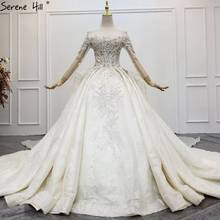 Ivory Sexy Sparkle Sequins Beading Wedding Dresses 2021 Dubai Long Sleeve High-end Luxury Bridal Gowns HX0165 Custom Made 2024 - buy cheap