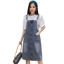 Vestido de verano vaquero ajustado con bolsillos y tirantes, estilo coreano, talla 5XL, A437, 2021 2024 - compra barato