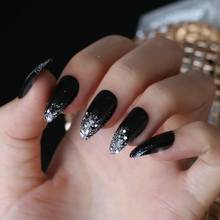 Французские блестящие шпильки, УФ свадебные ногти, блестящие черные накладные ногти на шпильках, полный комплект 24 шт. 2024 - купить недорого