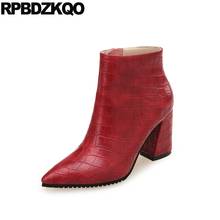 Ankle Autumn Luxury Brand Shoes Women Chunky 10 Red Big Size High Heel Pointed Toe Snake Block Snakeskin Fashion Boots Booties 2024 - buy cheap