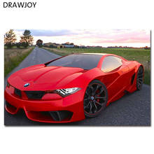 DRAWJOY-Cuadros enmarcados coche rojo, pintura por números y caligrafía, pintura acrílica sobre lienzo GX7295, 40x50cm 2024 - compra barato