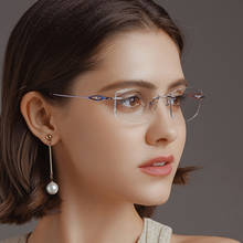 Montura para gafas ópticas de titanio puro de lujo para mujer, gafas sin montura para miopía, diseño de ojo de diamante de imitación 2024 - compra barato