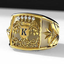 Luxury Gold Color Letter K Men Ring Trophy Pattern Dazzling CZ Husband Wedding Party Ring Birthday Gift Fashion Jewelry 2024 - buy cheap