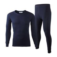 Conjuntos de roupa térmica masculina, quente grossa outono inverno veludo gola redonda, roupas íntimas para homens, camisa e leggings 2024 - compre barato