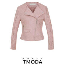 TMODA277-chaquetas de ante de imitación para mujer, abrigo de motocicleta calado a la moda, prendas de vestir exteriores de encaje rosa para otoño e invierno, 2021 2024 - compra barato