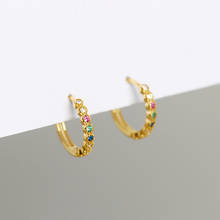 100% brinco de argola em ouro e prata, círculo em arco-íris, cristal, piercing de orelha feminino 925 2024 - compre barato