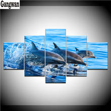 5 Pcs set Jumping Dolphins Animal Painting diamond rhinestone full diamond embroidery Blue Seascape sale mosaic icon hobby craft 2024 - buy cheap