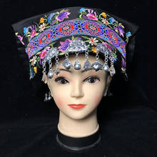 Women Embroidered Miao Headdress Chinese Minority dance Headpiece Miao Hat Chinese Minority Folk Dance Accessories 2024 - buy cheap