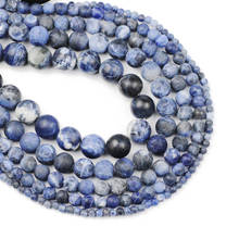 Redondo natural matte azul-veia pedra charme grânulos soltos para pulseira artesanal colar que faz jóias diy atacado 4 6 8 10 12mm 2024 - compre barato