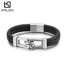 Kalen-pulsera de acero inoxidable con cierre Rectangular para hombre, joyería de pulseras de cuero, regalo de fiesta 2024 - compra barato