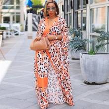 2 Piece Set African Clothes Women Robe Split Long Tops Boubou Fashion Leopard Print Elegant Streetwear African Dress Pant Suits 2024 - buy cheap