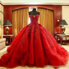 Vestido de novia rojo de lujo, con apliques de encaje, tren de barrido con cuentas, gótico, Michael Cinco Civil 2024 - compra barato